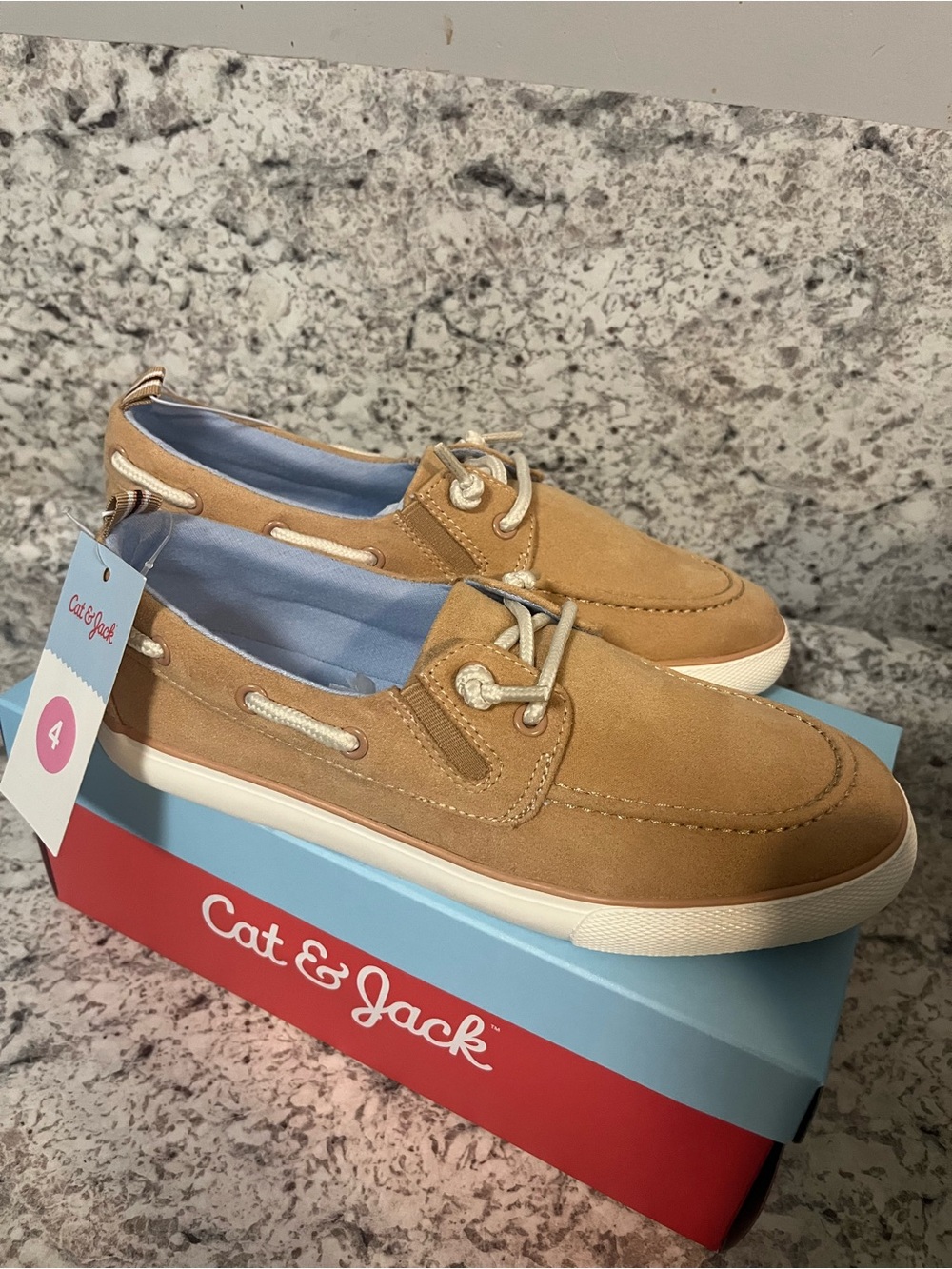Cat & Jack boys Tan Boat Shoes with Cream Laces